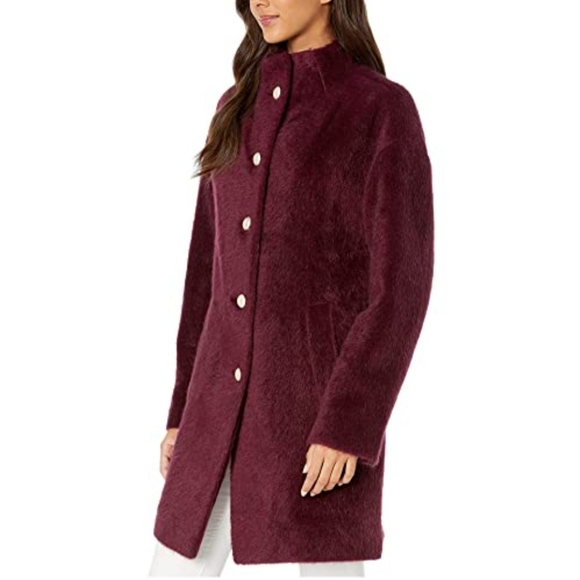 Kate Spade Brushed Wool Button-Up Coat in Black